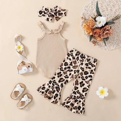 Tan Bodysuit & Leopard Print Pants Set